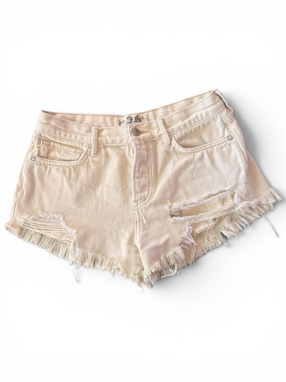 We The Free Distressed Denim Cutoff Shorts Cream/Ivory Size 26